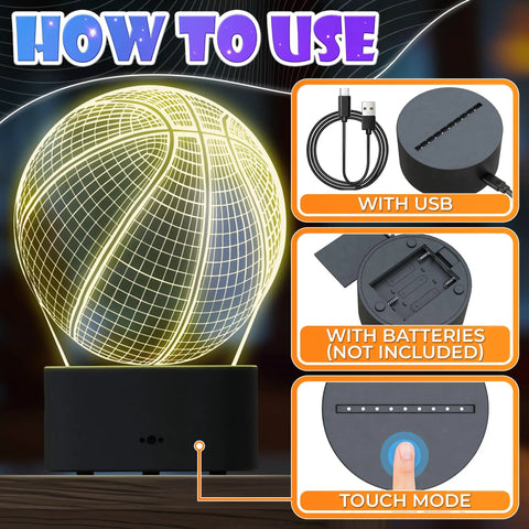 Lit Basketball Night Light For Kids Room With 3D LED Hoop Lamp In Seven Color Changing Modes Durable Acrylic Construction