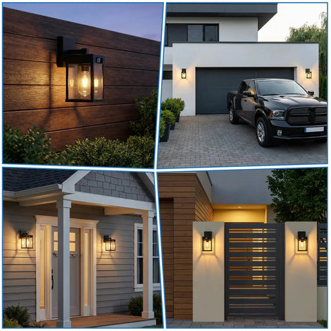 Kickass Solar Wall Lanterns With Hella Bright Motion Sensor And Three Flexible Lighting Modes For Outdoor Patio on a modern house.