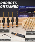 Size 8 Countersink Drill Bit Set For Wood 12 Piece With Adjustable Countersink Bits Magnetic Extension Bit Holder And One Quarter Inch Hex Shank Quick Change For Woodworking Titanium Coated High Speed Steel displayed on table