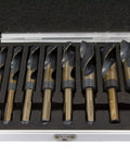 Beefed Up 8 Piece High Speed Steel Drill Bit Set With Reduced Shank 9 16th To 1 Inch 135 Degree Split Point Black And Gold Finish M2 HSS