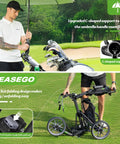 Person using All Terrain 3 Wheel Golf Push Cart With Foldable Design, Phone Cup Umbrella Holder, Quick Fold Caddy on golf course