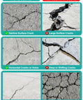 Heavy Duty Self Leveling Concrete Crack Filler For Driveways, Patios And Garages, Universal Cement Repair Sealant For Asphalt Brick Tile And Metal, All In One Masonry Patch With Super Grip Formula 4.4 Lb, showing examples of cracks it works best for and not recommended.