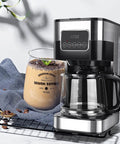 Top Shelf Automatic Drip Coffee Maker And Espresso Brewer For Home Office With High Pressure Pump For Zero Hassle Brewing And A Smooth Daily Grind Every Morning on kitchen counter with iced coffee.
