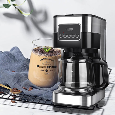 Top Shelf Automatic Drip Coffee Maker And Espresso Brewer For Home Office With High Pressure Pump For Zero Hassle Brewing And A Smooth Daily Grind Every Morning on kitchen counter with iced coffee.