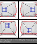 Four setups of 6x6 Ft Portable Baseball And Softball Practice Net With Sturdy Bow Frame, Batting Tee, Ball Caddy And Strike Zone Target For Backyard Hitting, Pitching And Throwing Training, Durable Heavy Duty Net For Kids.