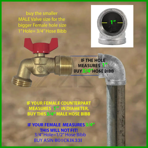 Brass Ball Valve With Three Quarter Inch NPT Inlet And Three Quarter Inch Hose Outlet For Gardens And Patios showing size guide