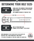 Instructions on determining belt size with illustration for All American Leather Belt For Men Made In USA Heavy Duty Work EDC Belt Veg Tanned Full Grain American Steer Hide Durable Tough As Nails Everyday Carry Accessory Built For Tough Jobs And Everyday Use