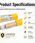 Pro-Grade Aluminum E4043 Welding Rods 1/8 Inch By 14 Inch Stick Electrodes, 1 Pound Pack in moisture-proof packaging