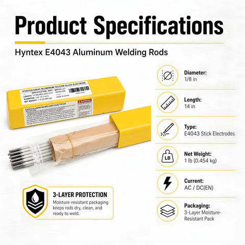 Pro-Grade Aluminum E4043 Welding Rods 1/8 Inch By 14 Inch Stick Electrodes, 1 Pound Pack in moisture-proof packaging