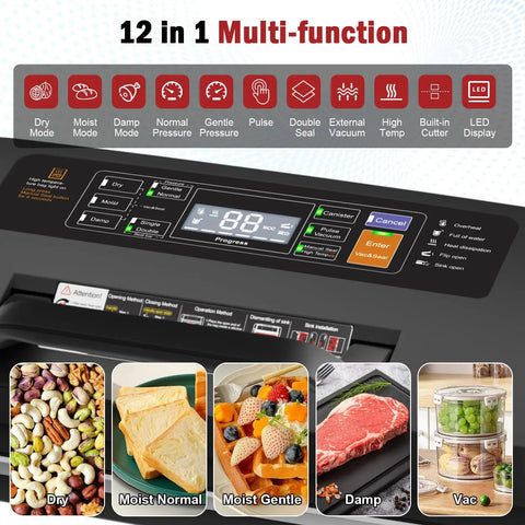 95kPa Vacuum Sealer Machine With Easy Lock Handle And Built In Cutter Includes One Bag Roll And Ten Pre Cut Bags Pro Grade 10 Modes