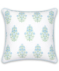 Coastal Throw Pillow Cover 18x18 Inches Water Repellent Indoor Outdoor Cushion Cover In Baby Blue Green Floral With Piping