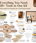 Starter Kit With Dutch Oven And Scale For Bread, Complete Set With Proofing Baskets, 34oz Jar, Slings, Premium Tools, Beige Color