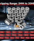 ER32 Collet Set 19Pcs For CNC Engraving And Milling Lathe Tools 2mm To 20mm Range displayed on machining equipment