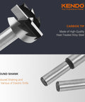 Close-up of Eight Piece Forstner Bit Set Made From Alloy Steel for Woodworking with Round Shank, carbide tip and heat-treated steel.