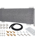 Heavy Duty 40K Transmission Oil Cooler Kit with Low Pressure Drop includes mounting hardware for big rigs and trailers.