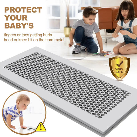 Children playing around Baby Safe Silicone Floor Vent Covers For 4x10 Vents Soft Flexible Mesh Protects Toddlers Gray 2 Pack