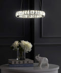 Chrome 1 Light Integrated LED Pendant With Crystal Ring Dope Adjustable Height Modern Glam Dining Room Chandelier