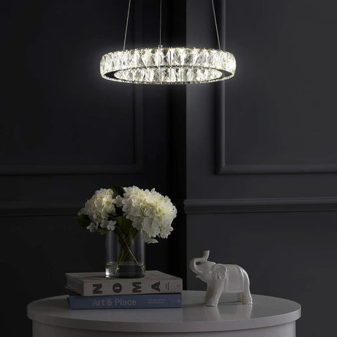 Chrome 1 Light Integrated LED Pendant With Crystal Ring Dope Adjustable Height Modern Glam Dining Room Chandelier
