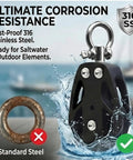 Two Pack 35mm Pulley Block Snatch Block Set Lockable 360 Degree Swivel Beefy Heavy Duty Silent Nylon Wheel With T316 Stainless Steel For Home Gym Cable Machines Hoist Setup And Wire Rigging 316 stainless steel pulley in saltwater use