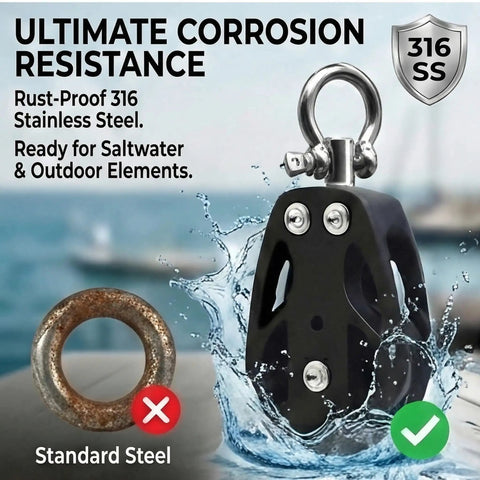Two Pack 35mm Pulley Block Snatch Block Set Lockable 360 Degree Swivel Beefy Heavy Duty Silent Nylon Wheel With T316 Stainless Steel For Home Gym Cable Machines Hoist Setup And Wire Rigging 316 stainless steel pulley in saltwater use
