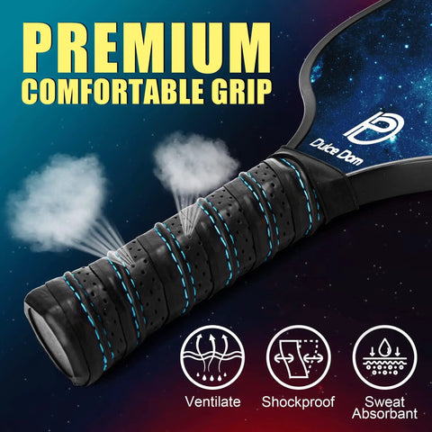 Close-up of a Lightweight USAPA Approved Pickleball Paddles Set grip showing ventilation and sweat absorption features.
