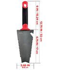 Heavy Duty Garden Trowel With Serrated Blade For Digging And Root Cutting Carbon Steel Hand Tool featuring measurements