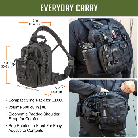 Straight Up Rugged Tactical Sling Bag Crafted For Real Life Hustles And Weekend Ventures Legit Heavy Duty Nylon Build with adjustable straps and side pocket.