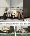Six By Six Foot Outdoor Shed For Grill Gear And Patio Storage, Open Front Design With 36 Sq Ft Footprint, metal shed with motorcycles and bicycles