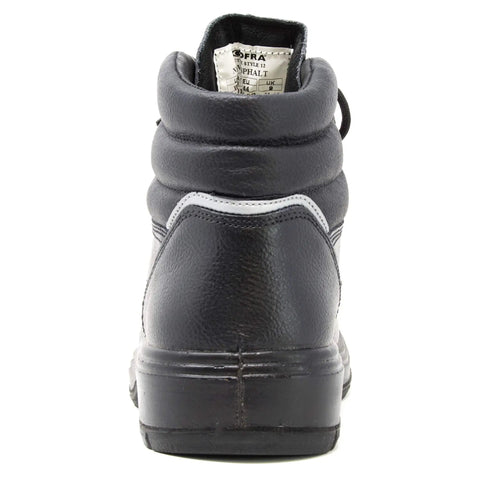 Back view of Leather Work Boots With Composite Safety Toe And Heat Defender Nitrile Rubber Outsole For Asphalt Ready Protection, Size 8.