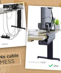 Under Desk Cable Management Kit Set Of 2 With Ducts And Tray For Desk Organization, showing before and after cable arrangement