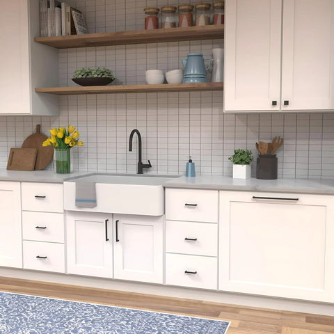 Solid Core Kitchen Cabinet Pulls And Handles In Matte Black From Skylight Collection 12 Inch Hole Center Heavy Duty Metal Cabinet Hardware For Doors And Dresser Drawers Pack Of 1 installed on white cabinets