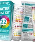 22 In 1 Water Test Kit With 130 Strips For Well Tap Pool And Spa Testing Fluoride Lead Hardness Chlorine Iron Copper And More No Hassle Easy At Home Water Analysis For Safer Drinking And Everyday Use, featuring package, strips, and instructions.