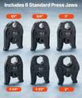 Includes six standard press jaws for VEVOR 18V Electric Pipe Press Tool, sizes from 1/2" to 2" for reliable copper crimping.