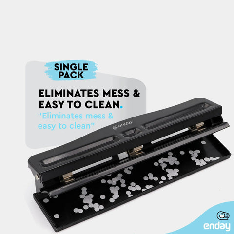 Heavy Duty Three Hole Punch For Binders Adjustable 10 Sheet Paper Punch Metal Three Ring Punch With Built In Waste Chip Tray Desktop 3 Hole Puncher With Rubber Base Black