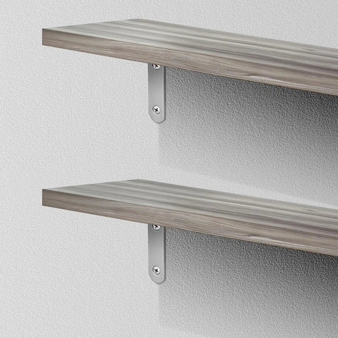 Heavy Duty L Shaped Shelf Brackets For Wood Shelves Stainless Steel 10 Pack installed on wooden shelves