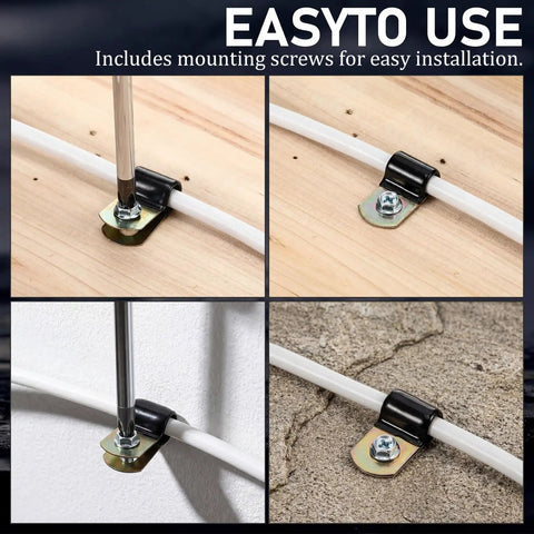 50 Piece Half Inch Stainless Steel Cable Clamps With Rubber Coated Insulated Brake Line Clips And Self Tapping Screws in use