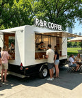 Turnkey Mobile Coffee Trailer For Sale 13 Foot Fully Equipped Commercial Food Truck Ready To Roll And Kickstart Your Street Hustle With Professional Brewing Setup with people ordering coffee.