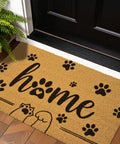Front Door Mat 17x30 Welcome Mat With Paws Pattern, faux coir doormat at black door, paw prints and 'home' text