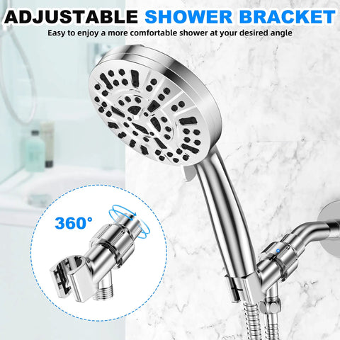 10 Mode Handheld Shower Head Set With Bangin High Pressure Flow 59 Inch Stainless Steel Hose Adjustable Brass Bracket All Chrome Finish