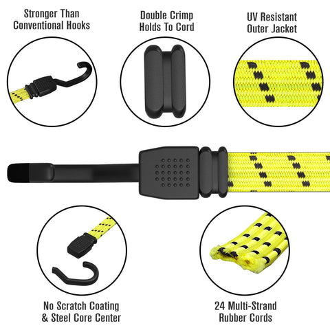Heavy Duty 48 Inch Bungee Cords With Hooks 4 Pack For Moving And Hauling Flat Rubber Elastic Tie Down Straps detail view