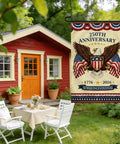 250th Anniversary Fourth Of July Garden Flag With Bald Eagle And American Flags Banner for yard decor, size 12x18 inch.