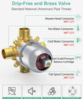 Brushed Gold 3 Way Shower Faucet Set With Handheld Shower Head And Fixed Shower Head Single Handle Tub And Shower Trim Kit 35 Spray Shower Experience Valve Included showing drip-free brass valve details
