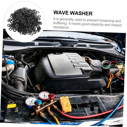 Wave Washer Kit 500 Piece All In One Compression Spring Washers Assortment For Screws And Bolts Reducing Friction And Handling Tight Loads With Limited Axial Space For Auto Home And Shop Use, black wave washers for auto engine use