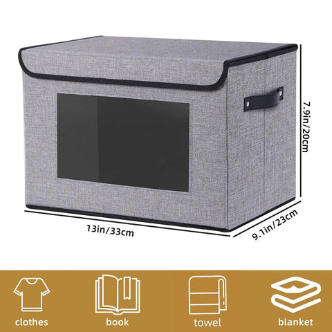 Durable Fabric Storage Baskets With Lids And Handles, Clear Front Window For Easy Visibility, 13 By 9.1 By 7.9 Inch Closet Organizer