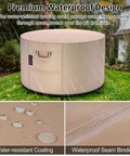 Beefy 36 Inch Round Fire Pit Cover Heavy Duty 900D Tear Resistant Waterproof UV Resistant Fade Resistant For Outdoor Fire Pits Up To 36 Inch Diameter 24 Inch High All Weather Protective Cover in rain showing water-resistant coating
