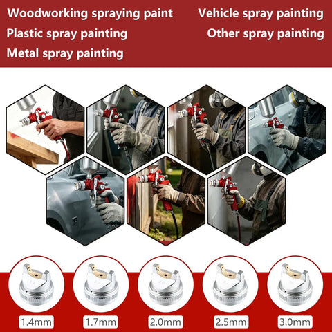 Garage Ready Hvlp Paint Sprayer Gun Kit With Five Precision Nozzles and Heavy Duty 1000Cc Cup in use across various painting applications.