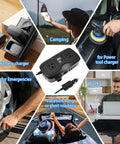 200W Car Power Inverter 12V Dc To 110V Ac With Dual Ac Outlets And Quad Usb Charging Ports Featuring Pd 20W Qc 3.0 Fast Charging and Cigarette Lighter Pass Through For Road Trips And Camping Game Changer used for camping and road trips, showcasing power options.