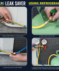 Direct Inject AC Leak Sealer For Small Systems Up To 1 Ton installation process using refrigerant tanks and hoses.