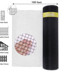 Heavy Duty Black Vinyl Coated 16 Gauge Hardware Cloth With One Inch Mesh Opening Forty Eight Inches Wide By One Hundred Feet Long displayed with dimensions.