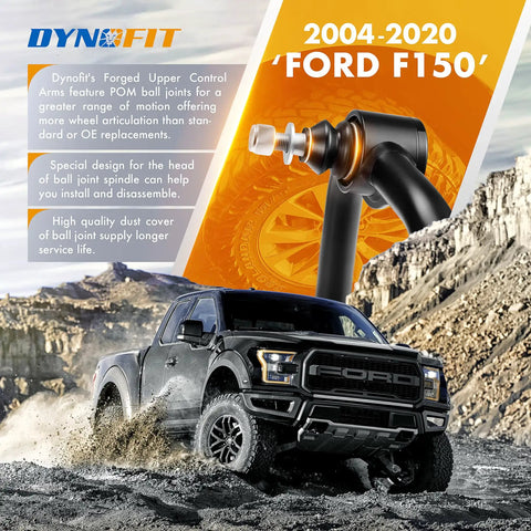 Beefed-Up F150 Front Upper Control Arms For 2-4 Inch Leveling Lift Kit Tubular Front Suspension UCA Set For 2004-2020 Ford F-150 Ball Joint Angle Correction And Off Road Performance 2 Piece, black tubular control arm and ball joint for Ford F-150 off-road use